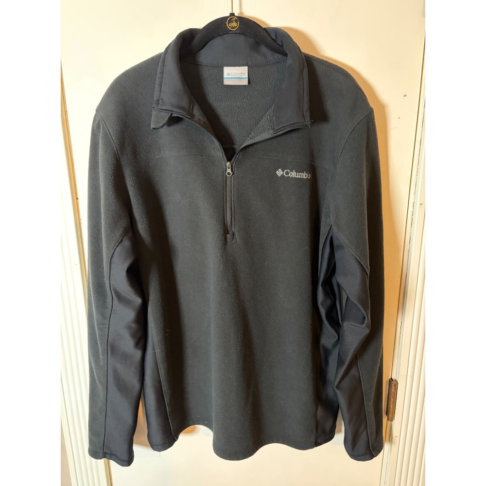 Columbia Mens Black Quarter Zip Fleece Pullover Hybrid Side Panels XO0371 Large